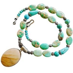 Artisan Necklace Jasper Turquoise Beads Boho Southwestern Style